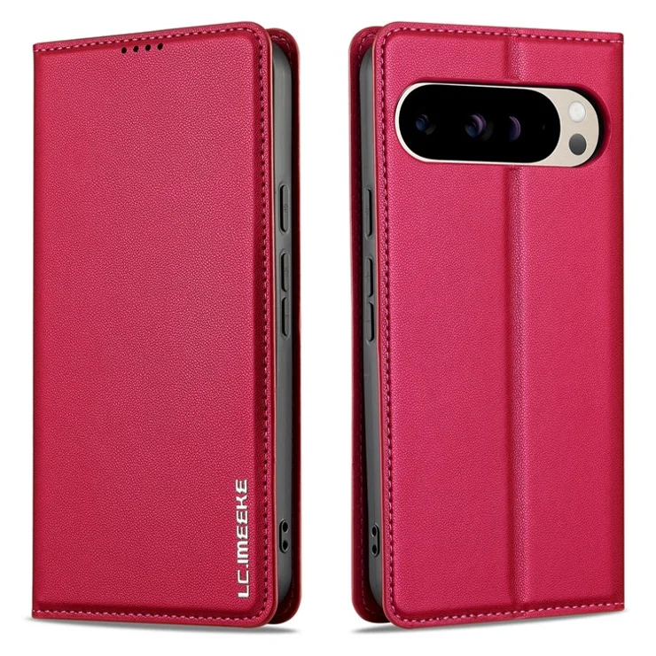 LC.IMEEKE L1 Series for Google Pixel 9 Pro / Pixel 9 Case PU Leather Wallet Stand Protective Phone Cover - Red