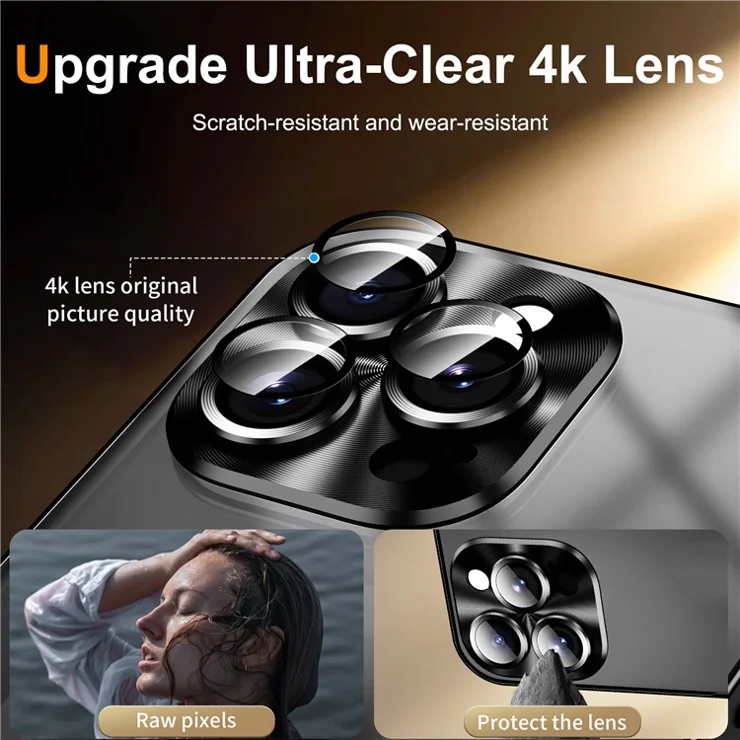 For iPhone 16 Pro Max Case Aluminium Alloy Frame Matte PC Back Phone Cover with Lens Protector - Black