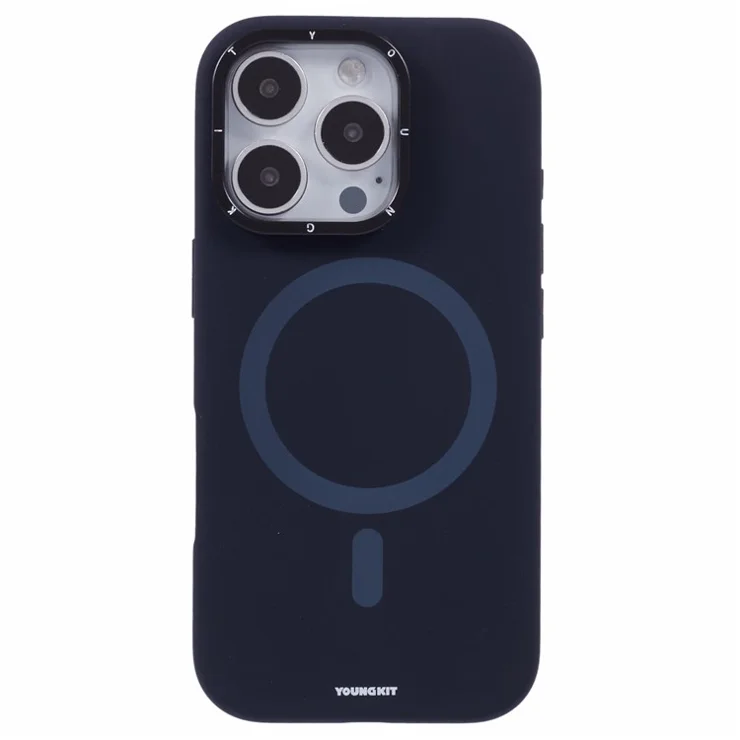 YOUNGKIT For iPhone 16 Pro Max Case Compatible with MagSafe Lens Kickstand Silicone Phone Cover - Navy Blue