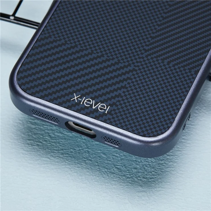 X-LEVEL For iPhone 16 Pro Max Magnetic Case Hard PC Phone Cover Carbon Nano-Fiber Texture - Blue