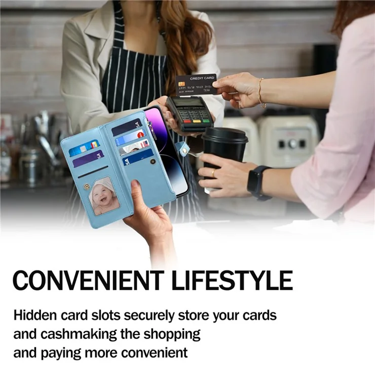 ESEBLE Galaxy Series For Samsung Galaxy A16 5G / A16 4G Case Leather Zipper Phone Cover RFID Blocking - Blue
