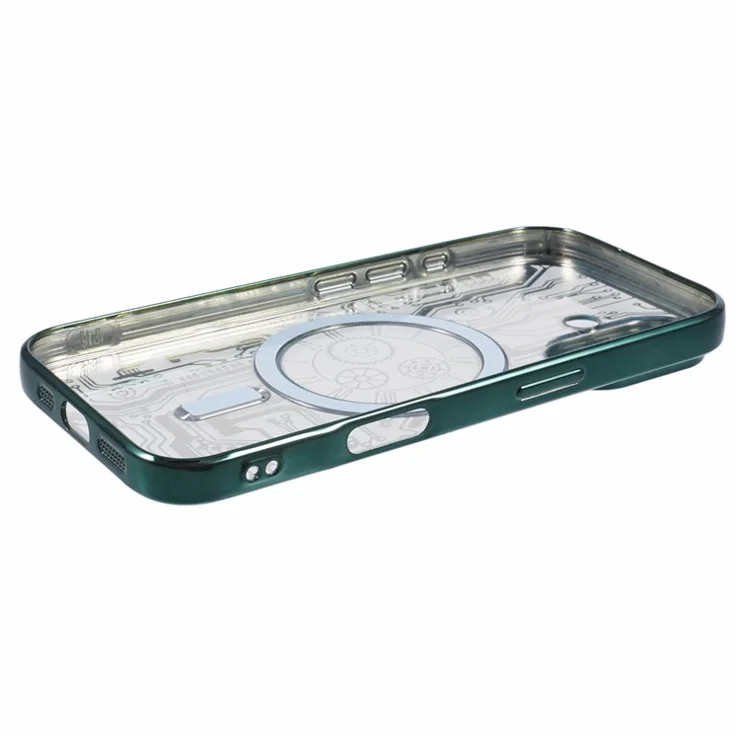 AR Series For iPhone 16 Case Compatible with MagSafe Gear Design TPU Phone Cover with Lens Film - Green