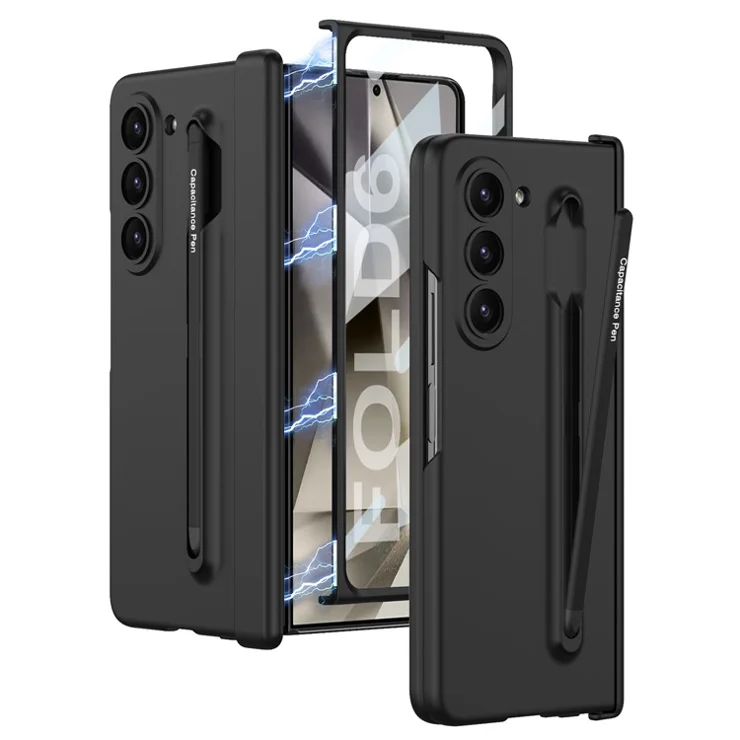 GKK For Samsung Galaxy Z Fold6 5G Case Magnetic Hinge Protector PC Phone Cover with Screen Film, Pencil - Black / Black