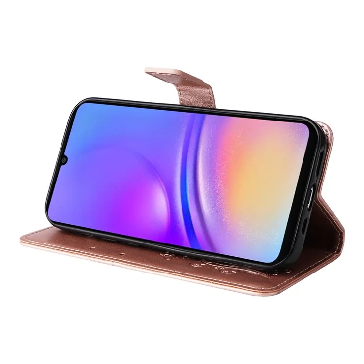 For Samsung Galaxy A06 4G Wallet Case Floral Butterfly Imprinted Leather Phone Cover Stand - Rose Gold