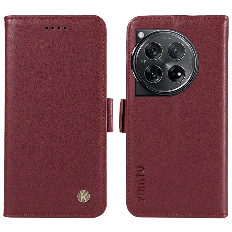 YIKATU YK-003 For OnePlus 12 5G Case Wallet Stand Leather Phone Cover Side Buckle - Wine Red
