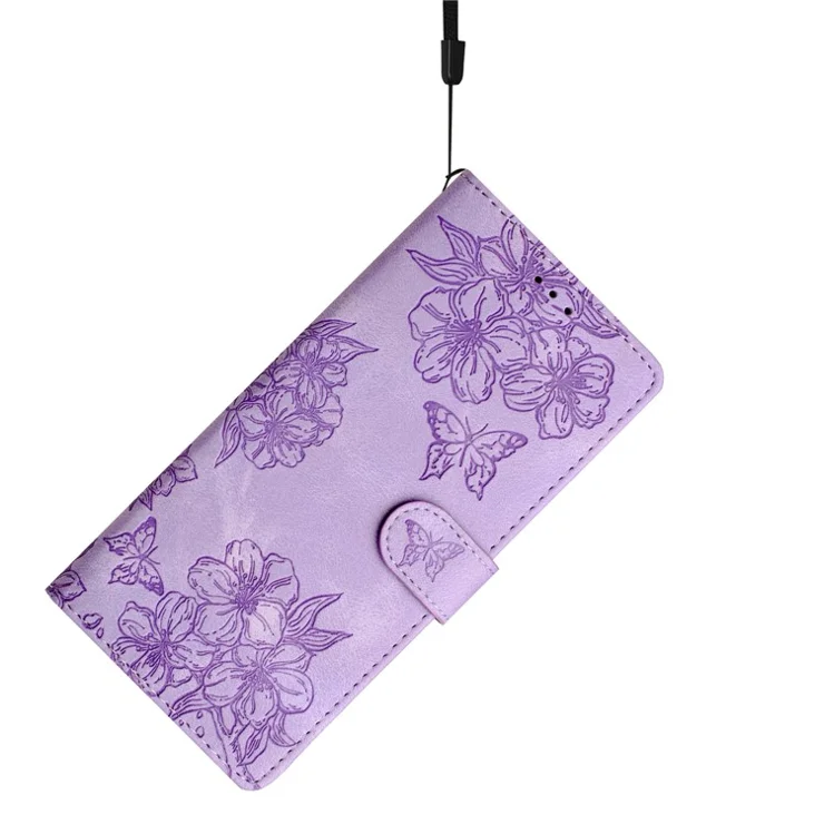 For Samsung Galaxy A16 5G / A16 4G Case Butterfly Flower Pattern Skin-Touch Leather Phone Cover - Purple