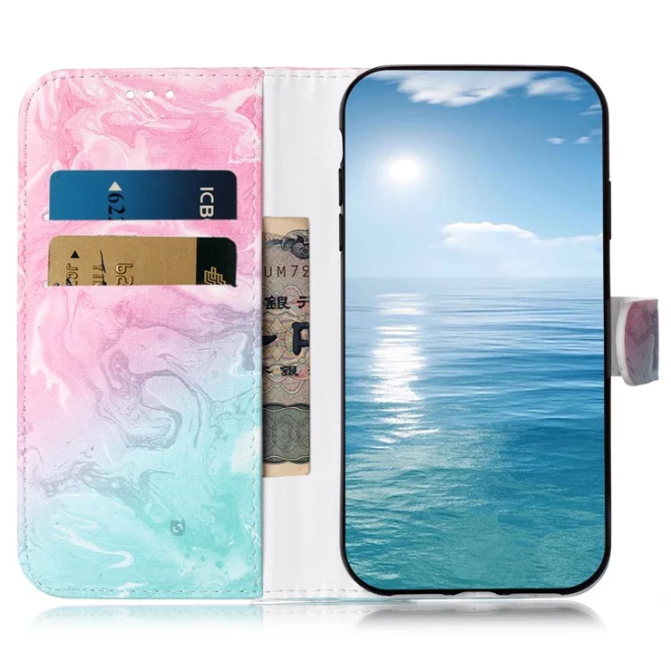 For Samsung Galaxy A16 5G Case Pattern PU Leather Flip Phone Cover - Pink Green Marble
