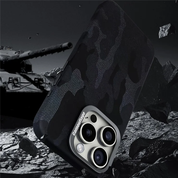 For iPhone 16 Pro Magnetic Case Camouflage Pattern Shockproof PC+PU Phone Cover - Purple
