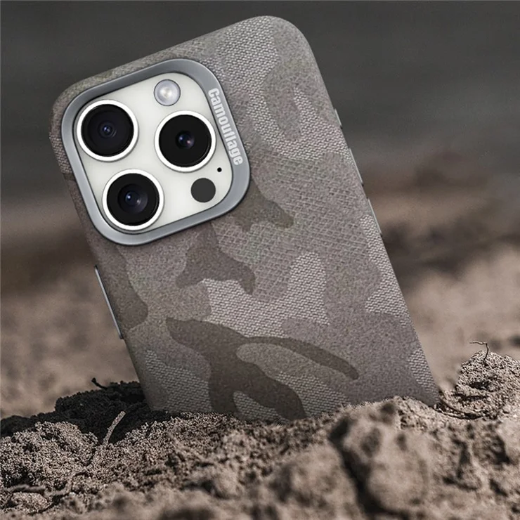 For iPhone 16 Pro Max Magnetic Case Camouflage Pattern Shockproof PC+PU Phone Cover - Army Green