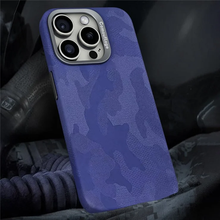 For iPhone 15 Pro Magnetic Case Camouflage Pattern Shockproof PC+PU Phone Cover - Purple