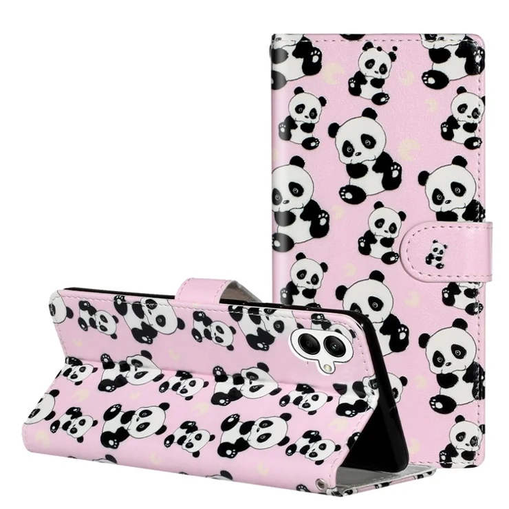 For Samsung Galaxy A06 4G Case Pattern Leather Wallet Phone Cover with Card Holder - Panda