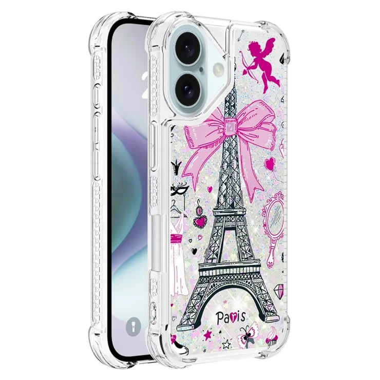For iPhone 16 TPU Case with Quicksand and Pattern Printed - Mirror / Tower