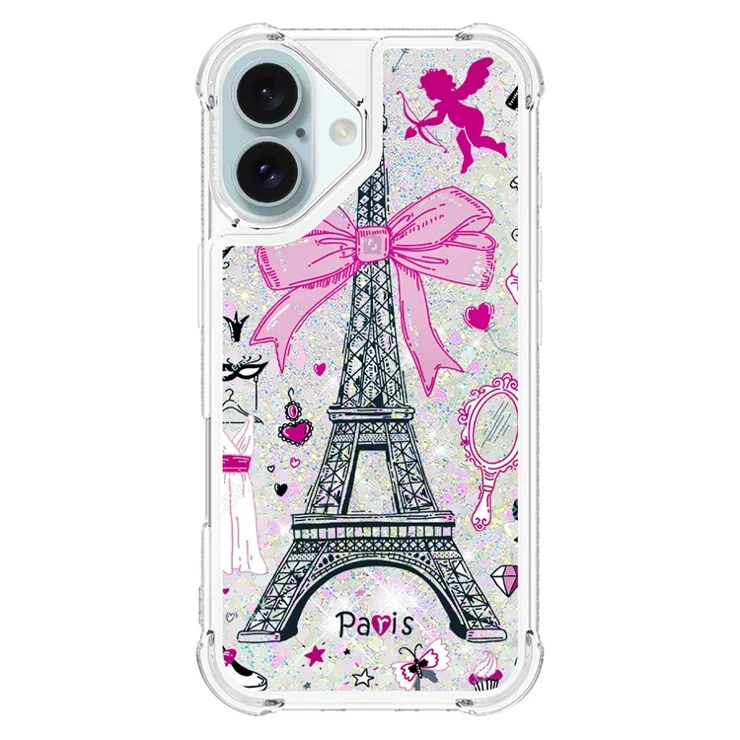 For iPhone 16 TPU Case with Quicksand and Pattern Printed - Mirror / Tower