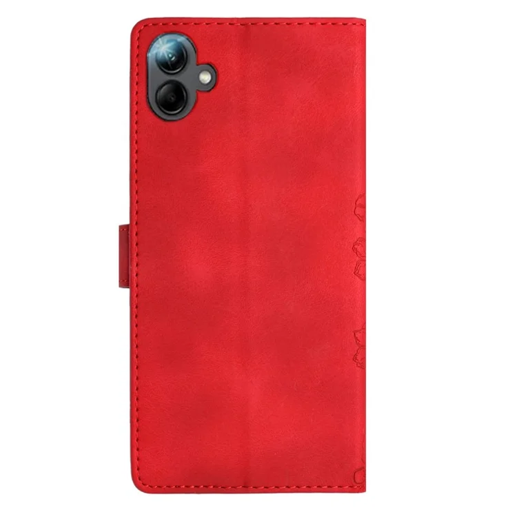 For Samsung Galaxy A06 4G Case Butterfly Flower Pattern Skin-Touch Leather Phone Cover - Red