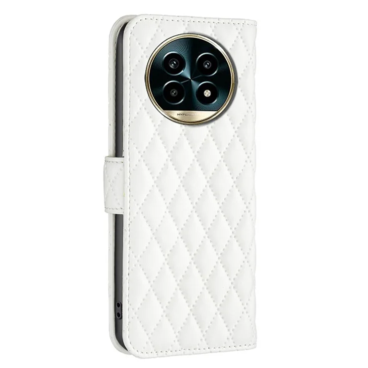 BINFEN COLOR BF Style-14 For Realme 13 Pro 5G (Global) / 13 Pro+ 5G (Global) Case Rhombus Phone Leather Cover Stand - White