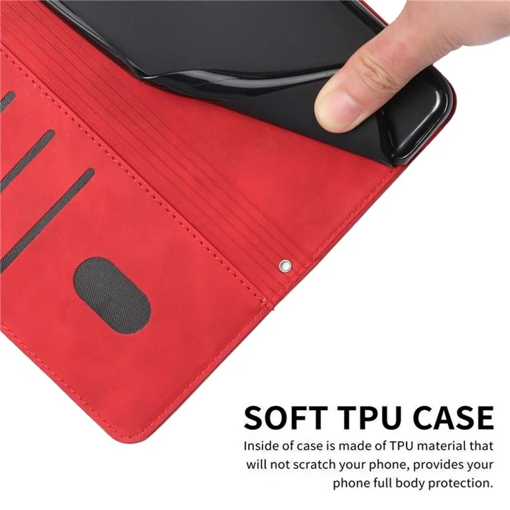 For Samsung Galaxy M35 5G Case Viewing Stand PU Leather Phone Cover Imprinted Pattern - Red