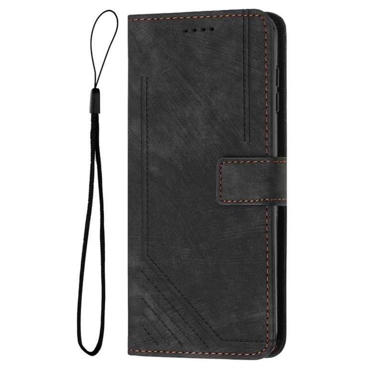 For Oppo A3 Pro (Global) 5G / A3 Pro (India) 5G / K12x 5G (India) Case Imprinted Lines Leather Phone Cover Bookstyle Folding Stand - Black