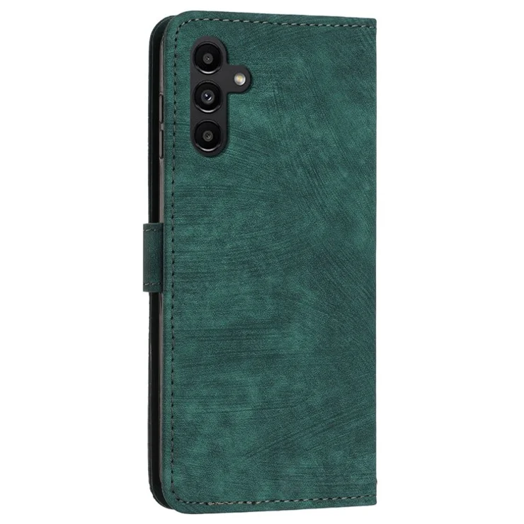 For Samsung Galaxy M35 5G Case Imprinted Lines Leather Phone Cover Bookstyle Folding Stand - Green