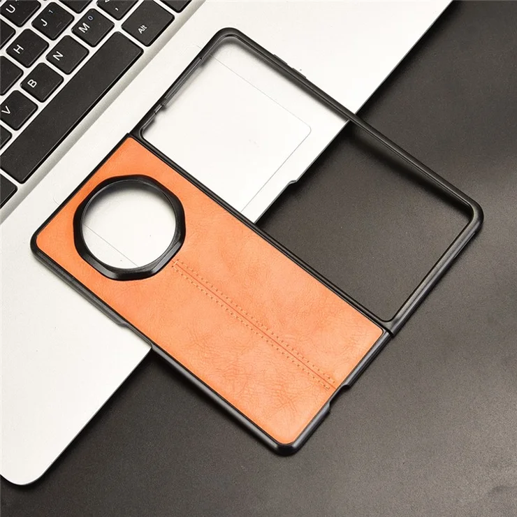 For Honor Magic V3 5G Case Cowhide Texture Leather+PC Phone Cover Stitching Lines - Orange