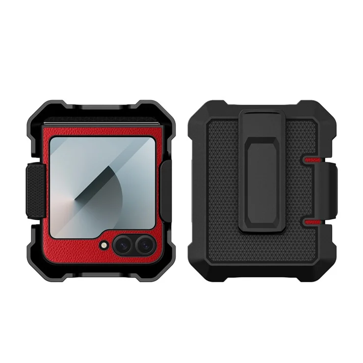For Samsung Galaxy Z Flip5 5G Case Leather+PC Phone Cover with Kickstand Back Clip - Red