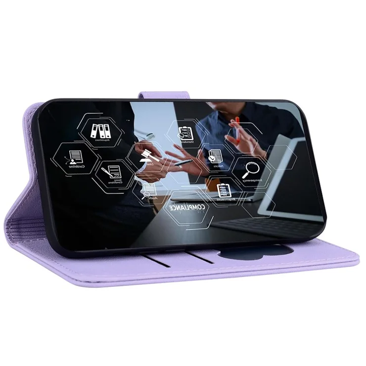 For iPhone 14 Pro Case Wallet Cat Pattern Imprinted Leather Phone Cover - Purple