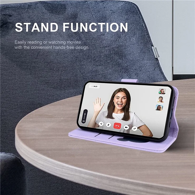 For iPhone 14 Pro Case Wallet Cat Pattern Imprinted Leather Phone Cover - Purple