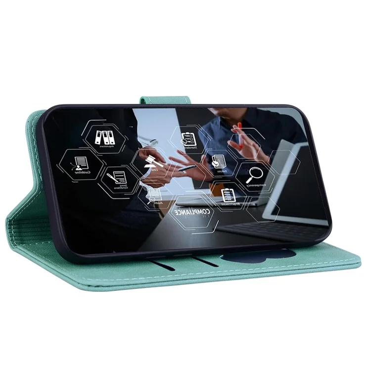 For Oppo Reno12 Pro 5G (Global) Case Wallet Cat Pattern Imprinted Leather Phone Cover - Green