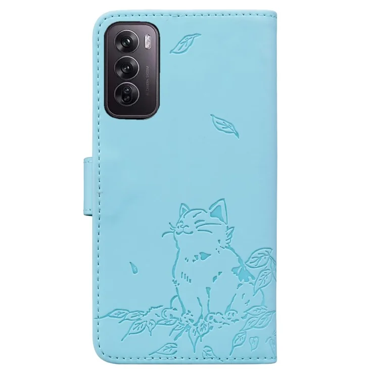 For Oppo Reno12 5G (Global) Case Wallet Cat Pattern Imprinted Leather Phone Cover - Sky Blue