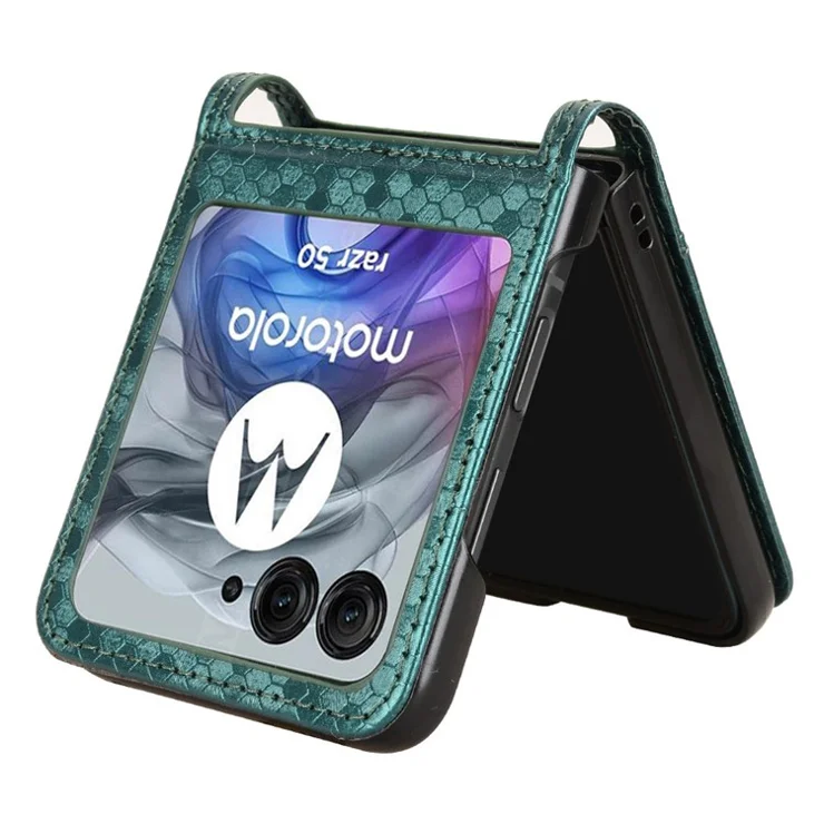 For Motorola Razr 60 / Razr 50 5G Phone Case with Card Holder Imprinted Dot Pattern Leather Phone Cover - Green