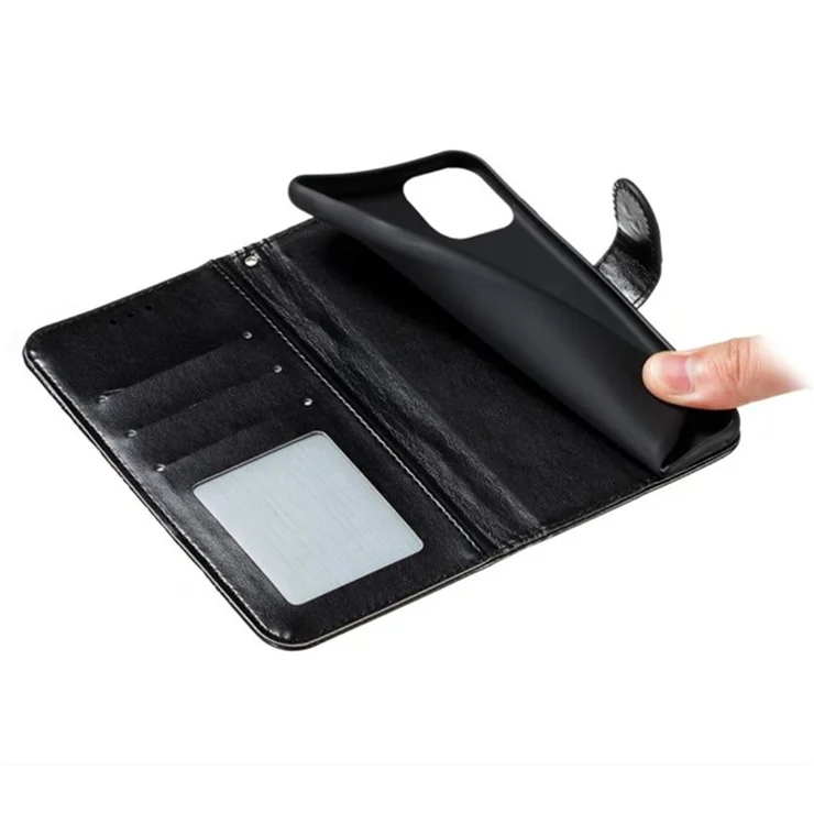 For iPhone 16 Pro Max Case PU Leather Mandala Imprinted Design Wallet Phone Cover - Black