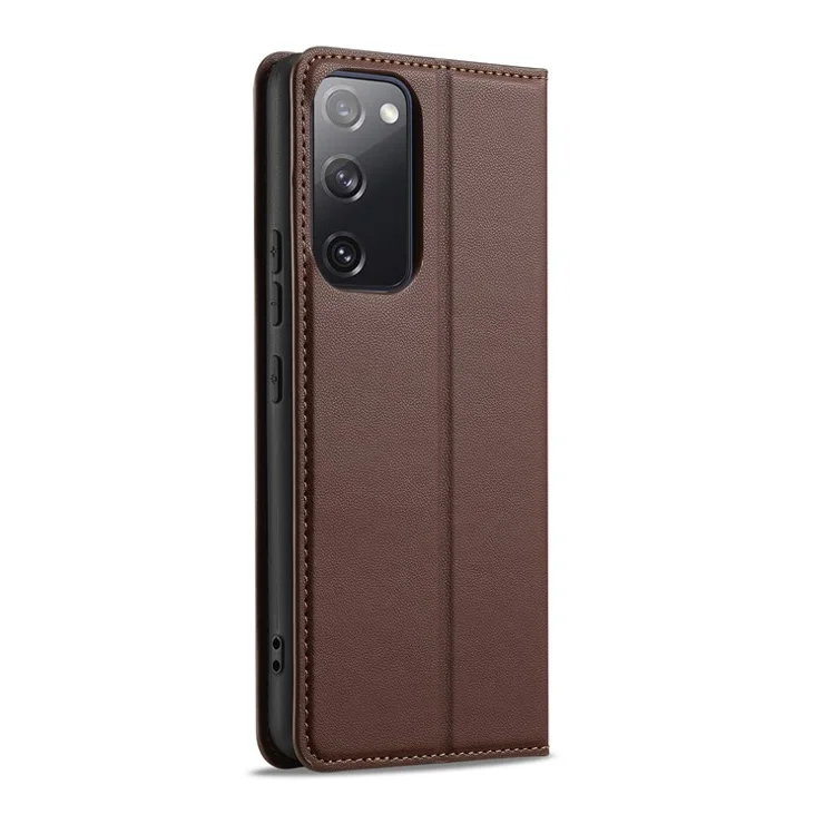 LC.IMEEKE L1 Series for Samsung Galaxy S20 FE 2022 / S20 FE 5G / S20 FE / S20 Lite Case Leather Wallet Stand Phone Cover - Brown