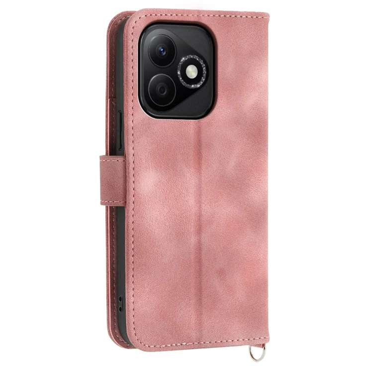For Honor X60i 5G Case Flower Pattern PU Leather Wallet Phone Cover with Strap - Pink