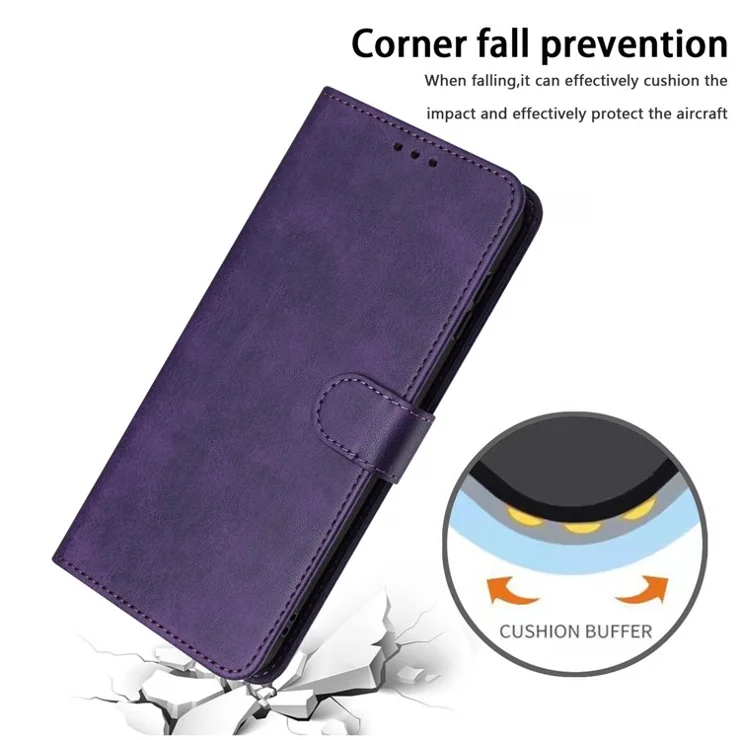 For Samsung Galaxy A16 5G / A16 4G Case Flip Stand PU Leather Wallet Phone Cover Calf Texture - Purple
