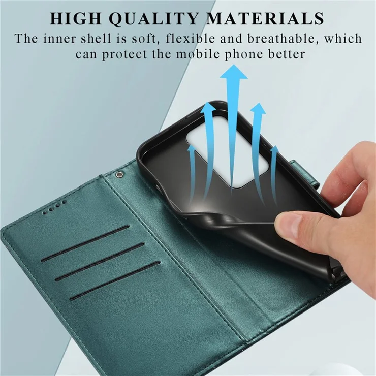 DF-06 For Oppo A3 Pro (Global) 5G Phone Case Line Imprint Leather Wallet Cover - Green