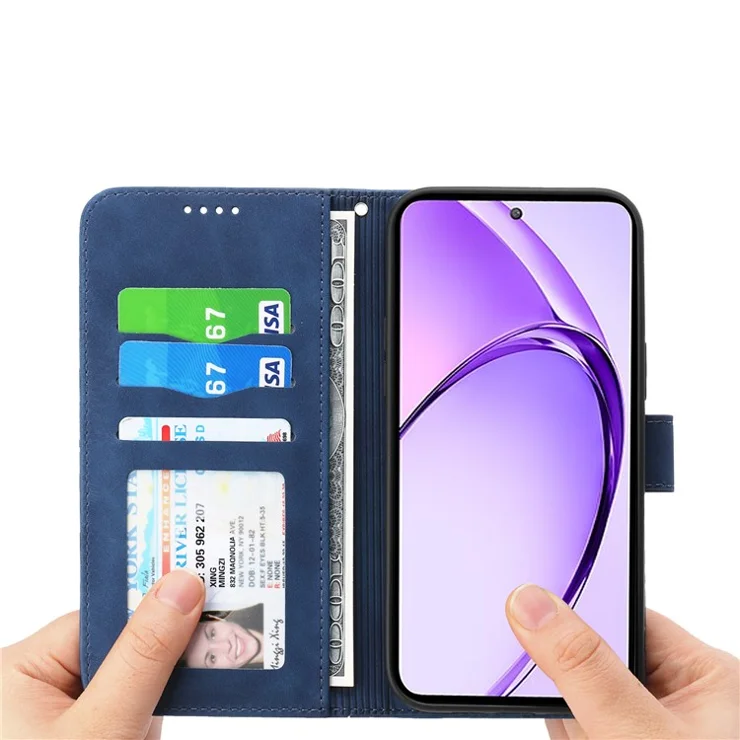 DIERFENG DF-03 For Oppo A3 Pro (Global) 5G Leather Case Lines Imprint Wallet Phone Cover - Blue