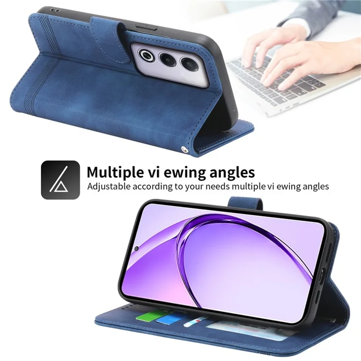 DIERFENG DF-03 For Oppo A3 Pro (Global) 5G Leather Case Lines Imprint Wallet Phone Cover - Blue