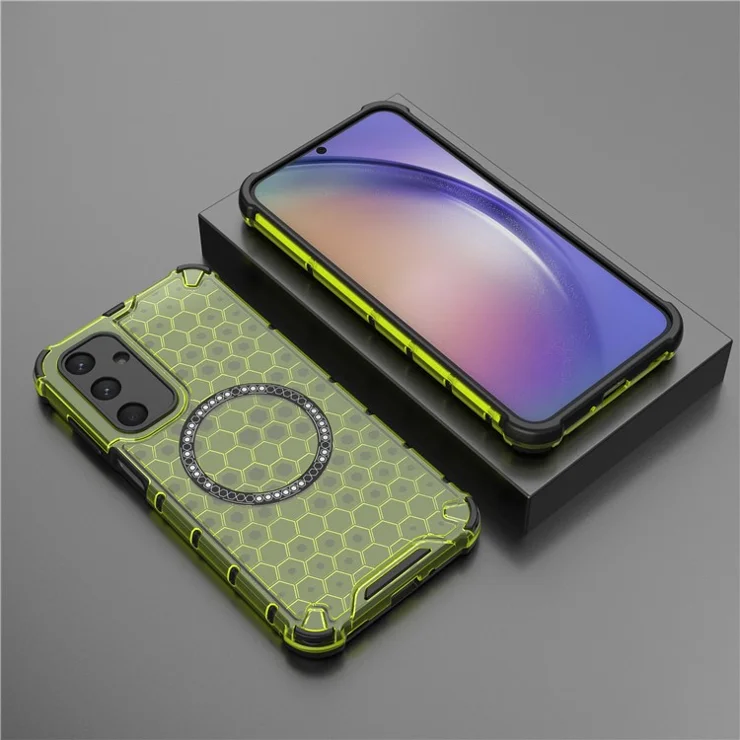 For Samsung Galaxy M35 5G Case Compatible with MagSafe Honeycomb Design TPU+PC Phone Cover - Green
