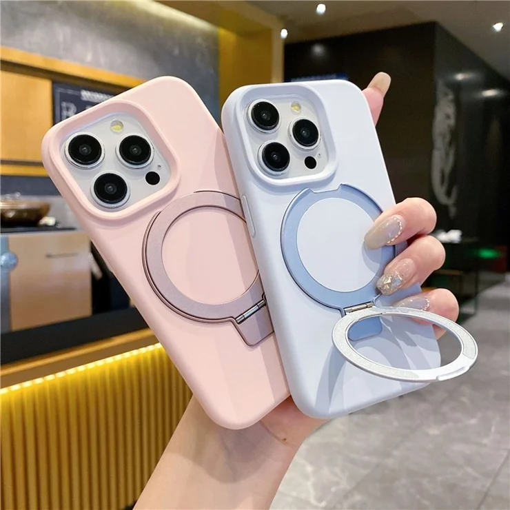 For iPhone 15 Pro Max Case Compatible with MagSafe Kickstand Liquid Silicone Phone Anti-Fingerprints - Baby Blue