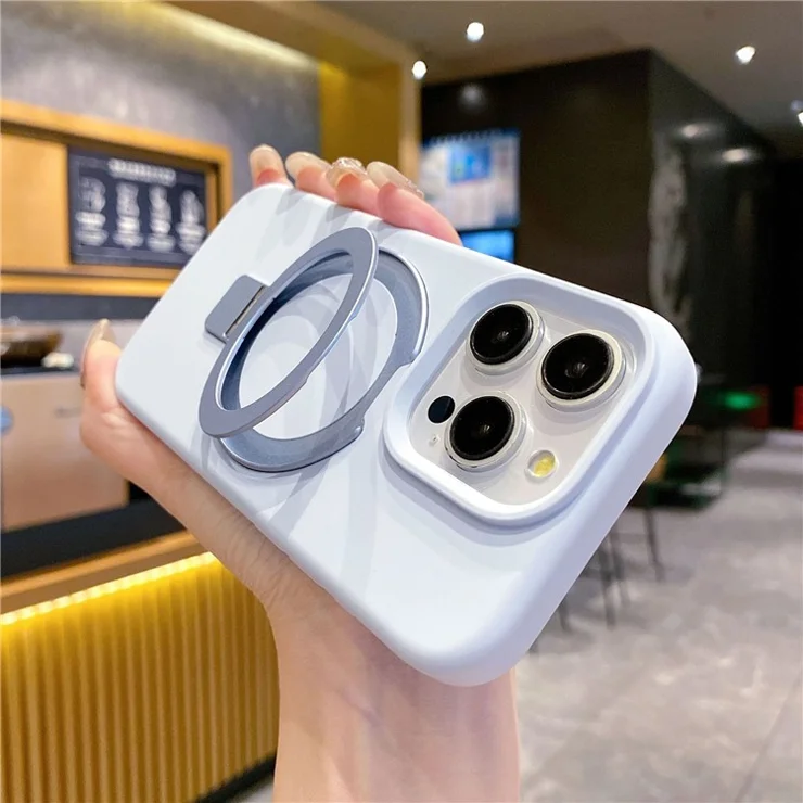For iPhone 15 Pro Case Compatible with MagSafe Kickstand Liquid Silicone Phone Cover Anti-Fingerprints - Baby Blue