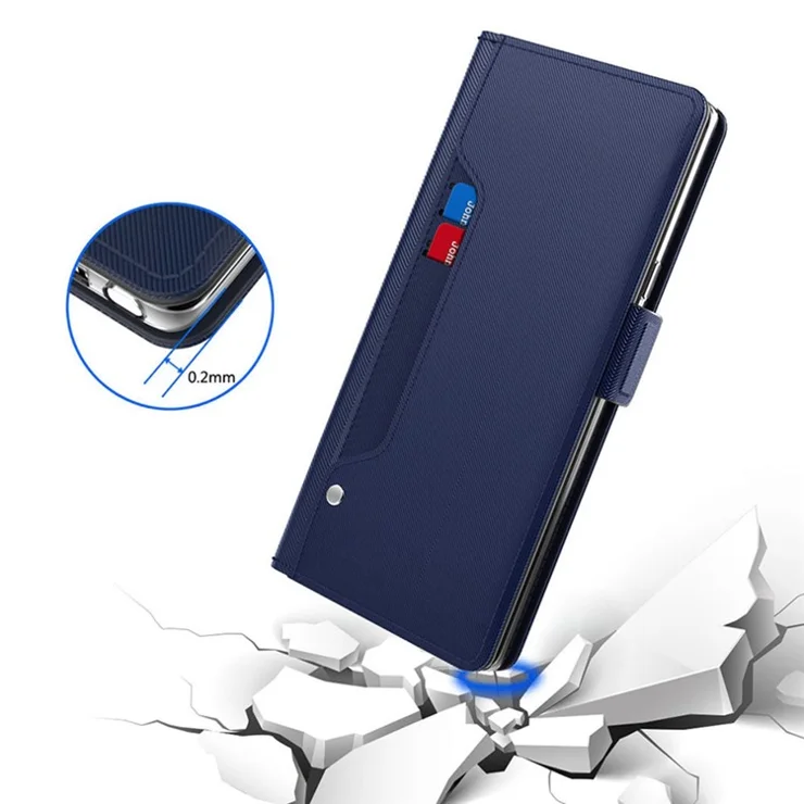 For Xiaomi 14T Pro Case Stand PU Leather Phone Cover Card Holder Mirror - Blue
