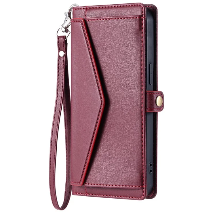 For Motorola Moto G85 5G Leather Case Wallet Stand Phone Cover with Straps - Wine Red