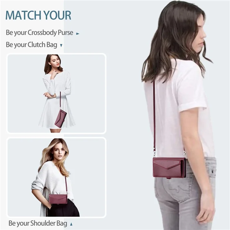 For Motorola Moto G85 5G Leather Case Wallet Stand Phone Cover with Straps - Wine Red
