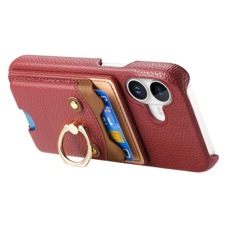 Y6 For iPhone 16 Plus Case Cute Bear Design PU Leather+TPU Card Holder Phone Cover - Red