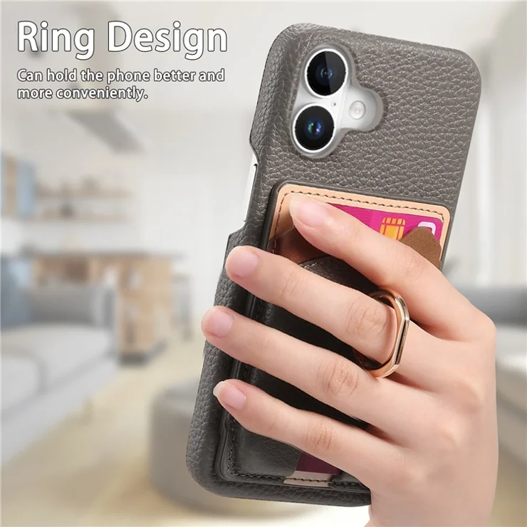 Y6 For iPhone 16 Case Cute Bear Design PU Leather+TPU Card Holder Phone Cover - Grey