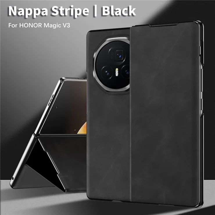 For Honor Magic V3 5G Case Stand PU Leather Phone Cover -Black