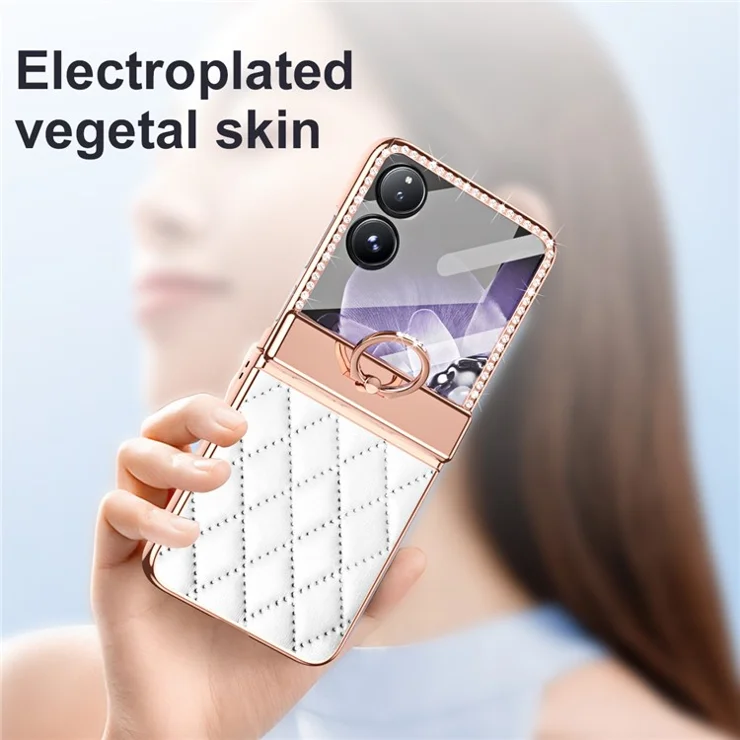 For Xiaomi Mix Flip 5G Case Ring Holder Rhinestone Leather+PC Cover with Rear Screen Film - Yellow