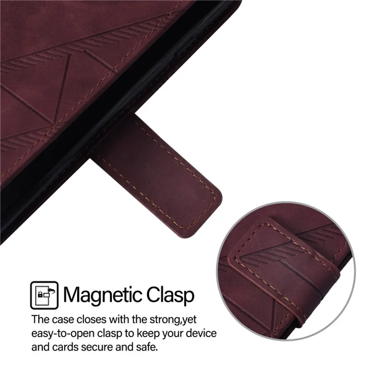 For iPhone 16 Plus Leather Case with Hand Strap Wallet Stand Phone Cover - Wine Red