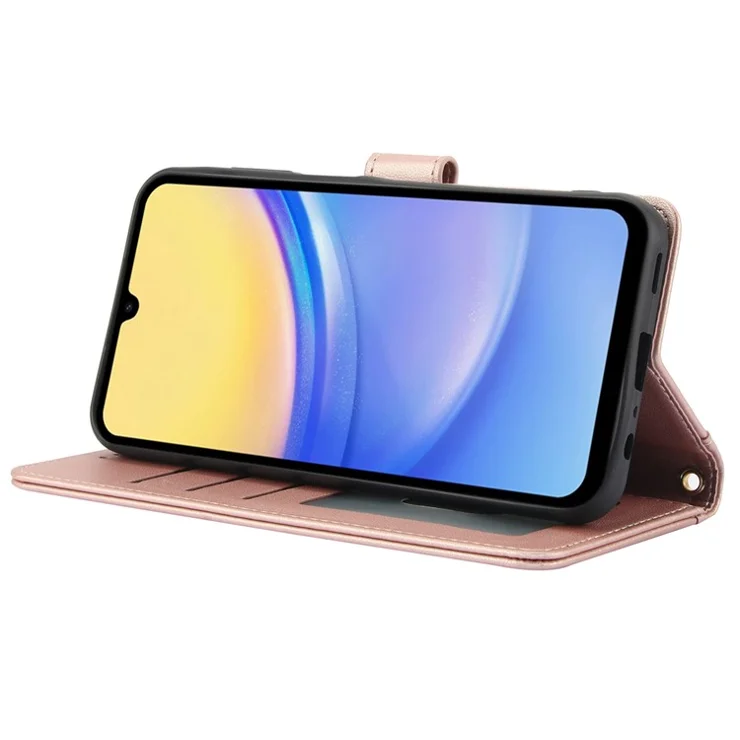 SY-003 For Samsung Galaxy A16 5G / A16 4G Case PU Leather Stand View Phone Wallet Cover with Hand Strap - Pink