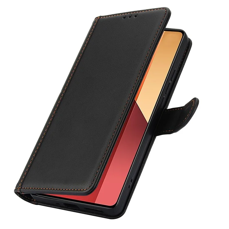 SY-003 For Xiaomi Poco M6 Pro 4G / Redmi Note 13 Pro 4G Case PU Leather Stand View Phone Wallet Cover with Hand Strap - Black