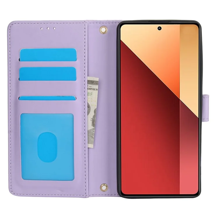 SY-003 For Xiaomi Redmi Note 13 4G Case PU Leather Stand View Phone Wallet Cover with Hand Strap - Purple